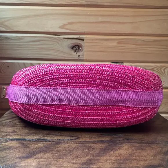 Hot Pink Woven Straw Tote Wood Handles Resort Bag Made in Italy NWOT Piergiorgio - Picture 8 of 16